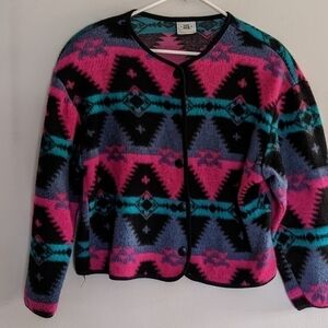 Vintage 90s Fleece Cardigan Button Front Southwestern Design Medium 💕😎